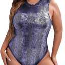 WDIRARA Women's Plus Size Crocodile Pattern Sleeveless Tank Bodysuit Party Tops Size XL