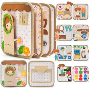 Montessori Busy Book for Toddlers 1-3, Felt Quiet Book & Busy Board for Preschool Learning, Fine Motor Skills, Sensory Play, Educational Travel Toy & Gift  Pretend Play for Girls, Brown