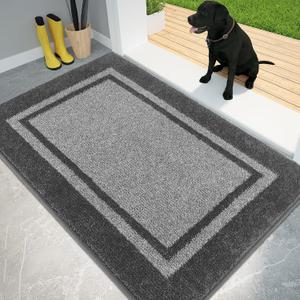 PURRUGS Dirt Trapping Door Mat 34" x 60", Non-Slip Machine Washable Entryway Rug, Entrance Mat, Indoor Front Door Mat, Super Absorbent Entry Rug for Muddy Shoes & Paws, Light Grey & Dark Grey