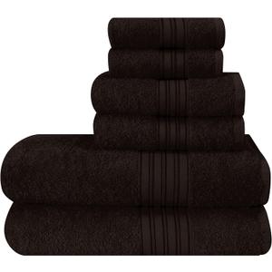 BOUTIQUO 6 Pack Cotton Towel Set, Contains 2 Bath Towels 28x55 inch, 2 Hand Towels 16x24 inch & 2 Wash Coths 12x12 inch, Ideal Everyday use, Ultra Soft Compact & Lightweight - Chocolate Brown