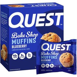 Quest Nutrition Blueberry Muffin, 10g Protein, 3g Net Carb, 2g Sugar, Protein Snack, 4 Count, BBD: 05/29/26
