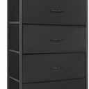 Mifuro Tall Dresser for Bedroom, Vertical Storage Organizer Tower with 6 Drawers, Chest of Drawers with Fabric Bins, Steel Frame, Wood Top for Bedroom, Closet, Entryway- Black