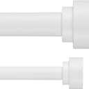 Heavy Duty Double Curtain Rods with Cylindrical Cap Finials - 72 to 144' Telescoping Rods, 1 Inch Front, 5/8 Inch Back - Matte White