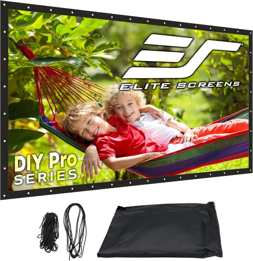 Elite Screens DIY Dual Screen, Indoor/Outdoor Portable Projector Screen, 220-inch 16:9, Movie Home Theater Front Rear Projection Screen with Grommets, Ropes, Carry Bag, Hang Anywhere, DIY220H1-DUAL
