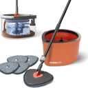 Dual Chamber Spin Mop and Bucket System, Mop Bucket Separate Dirty Water, Mop and Bucket Set with Self-Wringing 360 Rotating Mop Head, Includes 4 Washable Microfiber Mop Pads. (Orange)