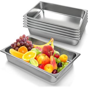 6 Pack Hotel Pans, 1/1 Size 4" Deep Stainless Steel Trays for Food, 20.8" L x 13" W Catering Food Pan Commercial Table Pan for Hotel, Restaurant, Buffet, Party Supplies