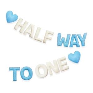 1/2 Way to One Birthday Decorations Blue Beige Handmade Felt Pre-Strung Half Way to One Sign Banner with Heart for 6 Months Birthday Baby Boy Decorations Party Nursery Home Wall Fireplace Decor