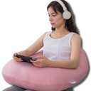QUEEN ROSE Reading Pillow for Gaming, Lap Desk Pillow for Sitting in Bed or Sofa, Compact Arm Support Pillow for Reading, Playing or Crocheting, Cooling Pink