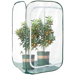 Plant Mini Greenhouse Pop up Frost Protection Enclosure PVC Clear Plant Covers with Roll-up Zipper Entry Doors, Indoor and Outdoor Gardens Protecting Plant from Cold Frost (PVC, 23x23x35in)