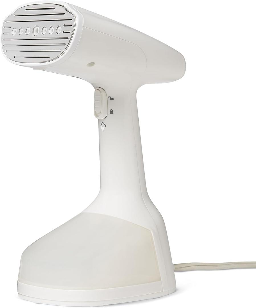 Amazon Basics Handheld Garment Steamer for Clothes, 1500W Turbo Extreme Steam, Travel Must Have with Dual Steam Modes, Auto Shut-off & Fabric Accessories, White