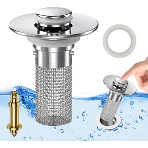 Sink Stopper Hair Catcher, Pop-up Sink Drain Strainer with Removable Stainless Steel Strainer Basket Hair Catcher, Bathroom Sink Strainer for Bathroom Sink Stopper Replacement. (1PCS) (1PACK)