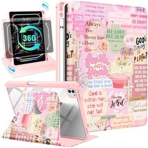 Uppuppy for iPad Pro M4/M5 Case 13 inch - 360 Degree Rotating Stand Folio Smart Cover with Pencil Holder for Women Girls, Christian Words for iPad Pro 13 inch Case 2024 M4/2025 M5