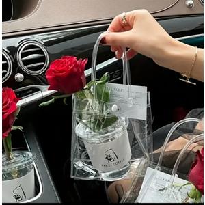 Clear PVC Gift Bags with Handles, 25 Pack, Transparent Shopping Totes for Retail, Wedding, Party