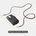 LAMEEKU for iPhone 17 Wallet Case with Strap, Card Holder Quilted Crossbody Leather Zipper Cover for Women 6.3'' Black