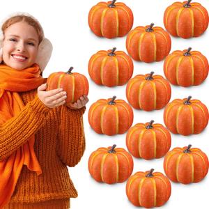 Liliful 12 Pcs 6" Foam Artificial Pumpkins Fall Harvest Pumpkins Fake Plastic Carvable Foam Pumpkin Decor for Halloween Thanksgiving Home Decor (Orange)