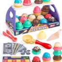 Ice Cream Toy Play Set for Kids, 41Pcs Toddler Ice Cream Shop Cart Truck, Birthday Christmas Easter Toys Gift for 3 4 5 6 Year Old Girl Boy, Pretend Play Grocery Store Kitchen Food Accessories