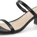 Leevar Square Toe Heeled Sandals for Women - Women's Low Block Heels Sandals - 2.25IN Open Toe Ankle Strap Chunky Heels - Slip on Heeled Sandal Mule- Nude Black Strappy Heels for Party Wedding Dress Shoes, Size 8.5 (Pink)