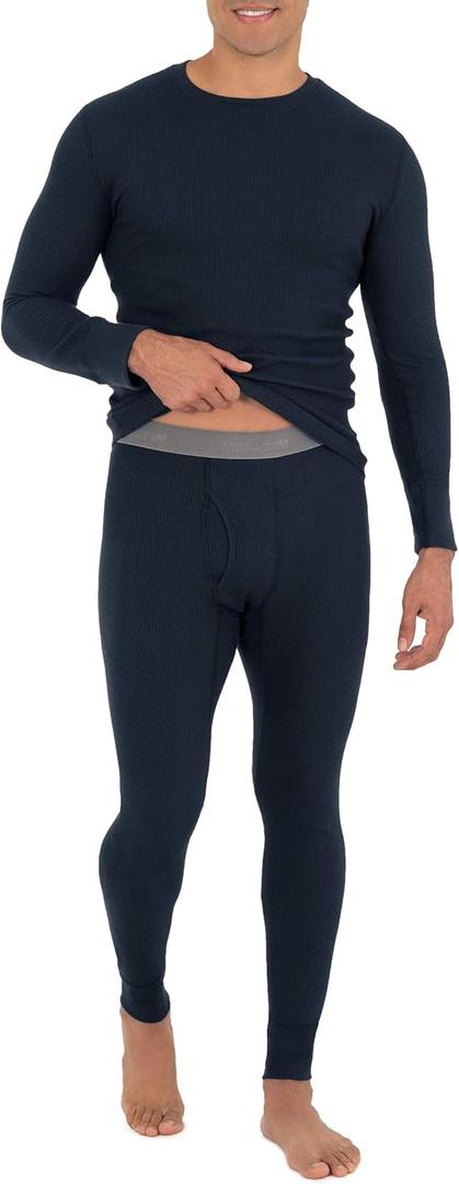 Fruit of the Loom Men's Recycled Waffle Thermal Underwear Set (Top and Bottom) (X-Large, Navy)