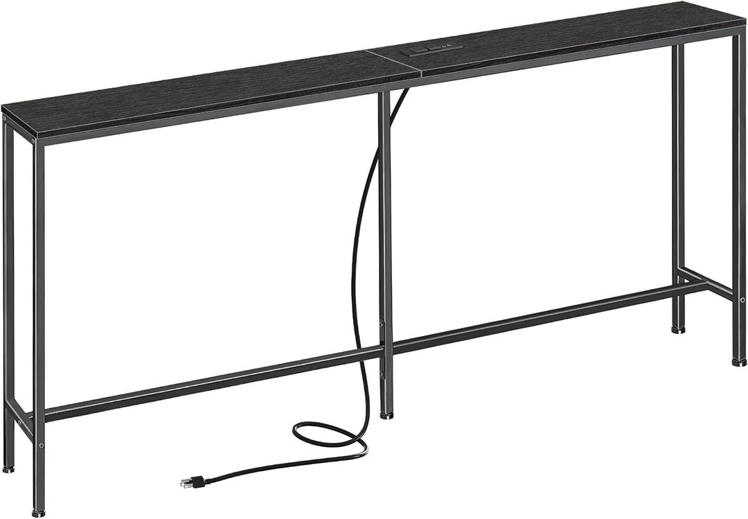 SUPERJARE 70 Inch Console Table with Outlet, Sofa Table with Charging Station, Narrow Entryway Table, Skinny Hallway Table, Behind Couch Table, for Living Room, Black, 7.9"d X 70.8"w X 31.5"h