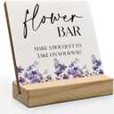 ANlANG Flower Bar Sign, Flower Bar Desk Decor, Bridal Shower Sign Wood Plaque, Wedding flowers, WeddingAccessories for Reception Wooden Plaque Sign for WeddingReception Purple Floral Decor, 4X4 inch