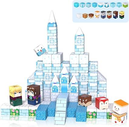 Magnetic Blocks, 150 PCS Glacier Castle Set, Magnetic Building Cubes for Kids, STEM Montessori Sensory Toys for Christmas Birthday Gift, Construction Stacking Toy for 3+ Years Old Boys & Girls