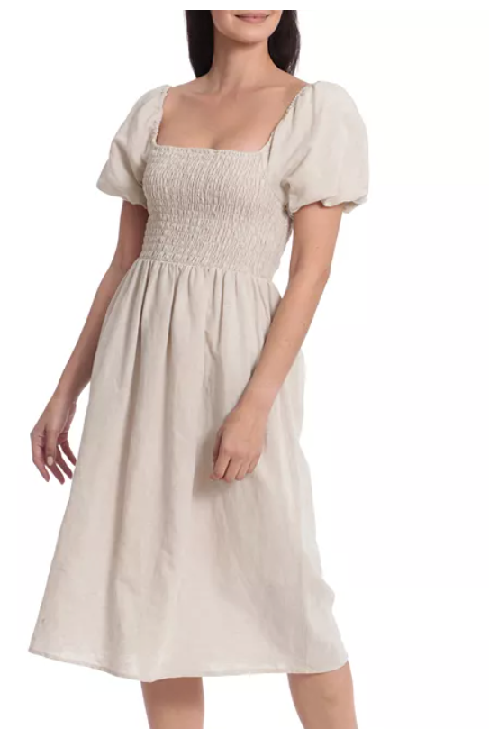 Women's Smocked Puff-Sleeve Dress, Size S