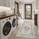 Madane Washable Runner Rug - 2x6 Rug Runners for Hallways 6 Foot Non Slip Vintage Kitchen Runner Rug Ultra-Thin Bathroom Runner Rugs Carpet Laundry Room Bedroom (2x6ft, Light Taupe Brown)