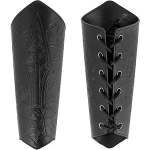HAQUIL Medieval Faux Leather Wrist Guard, Adjustable Viking Bracer, Norse Sword Symbol Arm Guard for Costume and LARPs (1 Piece) (Black)