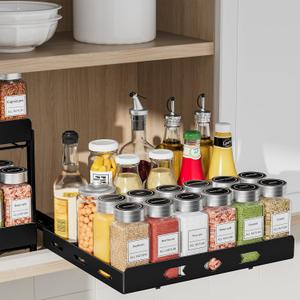 RCHYFEED Pull Out Spice Rack Organizer for Cabinet, Heavy Duty Slide Out Spice Rack for Inside Cabinets & Pantry, Kitchen Cabinet Seasoning Organizer Vertical Spice Racks,12.6" Wx10.5 Dx2.8 H,Black