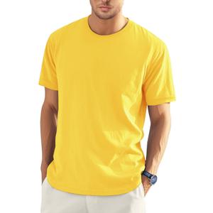 EKLENTSON Men's Cotton Crewneck T-Shirts Short Sleeve Plain Tee Moisture Wicking Casual Tshirts Solid Color (Large, Yellow)