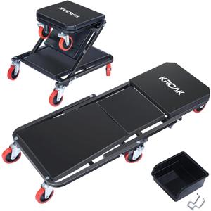 Creeper, 36 Inches 2 in 1 Z Creeper Seat 330 lbs Capacity Garage Chair Adjustable Rolling Folding Car Creeper with 6 pcs Wheels,Lay Down or Sit for Garage, Shop, Auto Repair Black