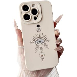 Boho Evil Eye Phone Case with Celestial Moon Star Design Soft TPU Shockproof Cover Anti-Slip Matte Aesthetic Cream White Case for iPhone 16 Pro