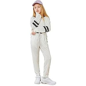 Girl's Sweatsuits Clothing Lounge Sets Athletic Sweatshirts and Sweatpants White 140