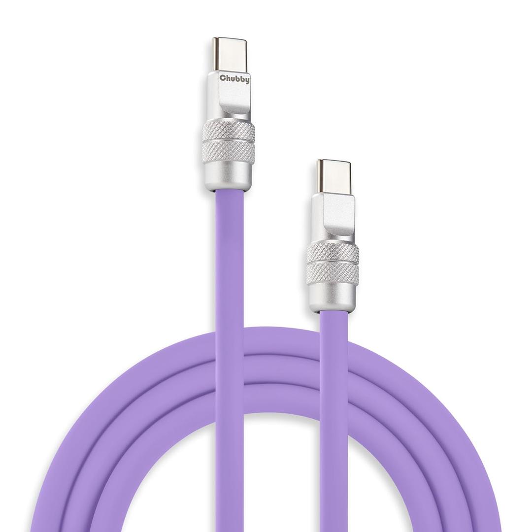 chubbycable Chubby 2.0 USB C 240W Fast Charging Cable Silicone Soft Durable USB C Cable Extra Thick Charger Cord Compatible with iPhone 17-15 Series iPad, Light Purple, Type-C to Type-C, 6.6FT