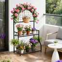 VGMiu 2 Tier Plant Stand Indoor Outdoor, Metal Plant Display Stand Plants Shelf Rack for Multiple Plants, Black Flower Plante Pots Holder for Patio Garden Balcony Living Room