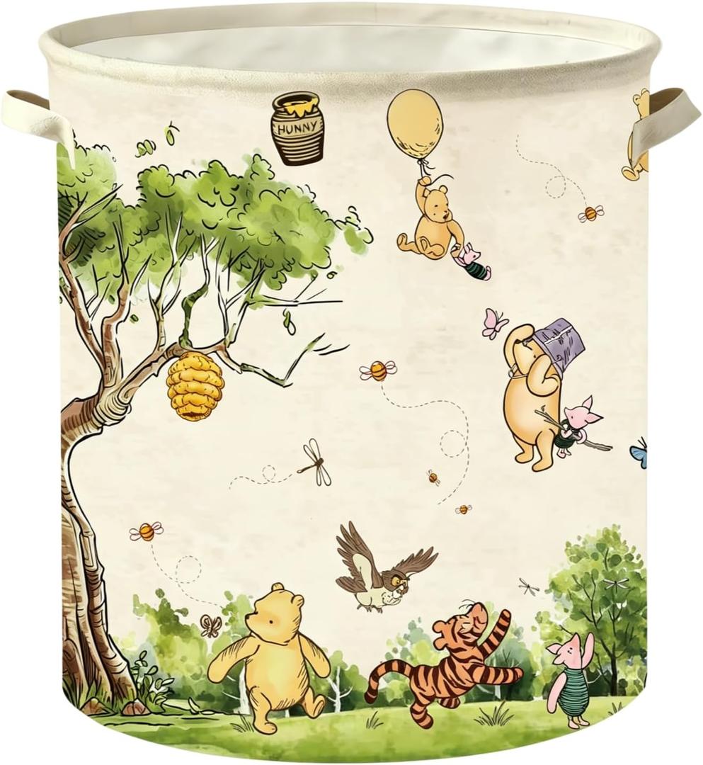 Classic Winnie Nursery Hampers Baby Clothing Hamper Toys Bin 50 x 40 Inch Large Laundry Basket Waterproof Collapsible Canvas Storage Baskets, Neutral Bedroom Decor Supplies