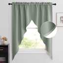 NICETOWN Kitchen Curtains - Room Darkening Thermal Insulated Thick Soft Swag Curtains, 2 Panels, 36" x 63", Greyish Green