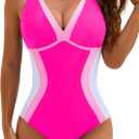 BMJL Womens One Piece Swimsuit Slimming Tummy Control Bathing Suit Color Block Shapewear Swim Suits 2026 (X-Large, Hot Pink)