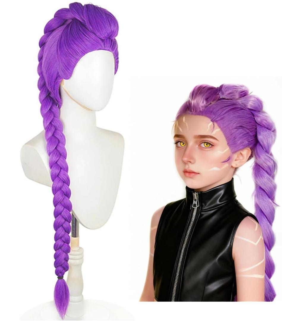 Topcosplay 24 inch Girls Long Purple Braid Cosplay Wig Halloween Party Costume Wig
