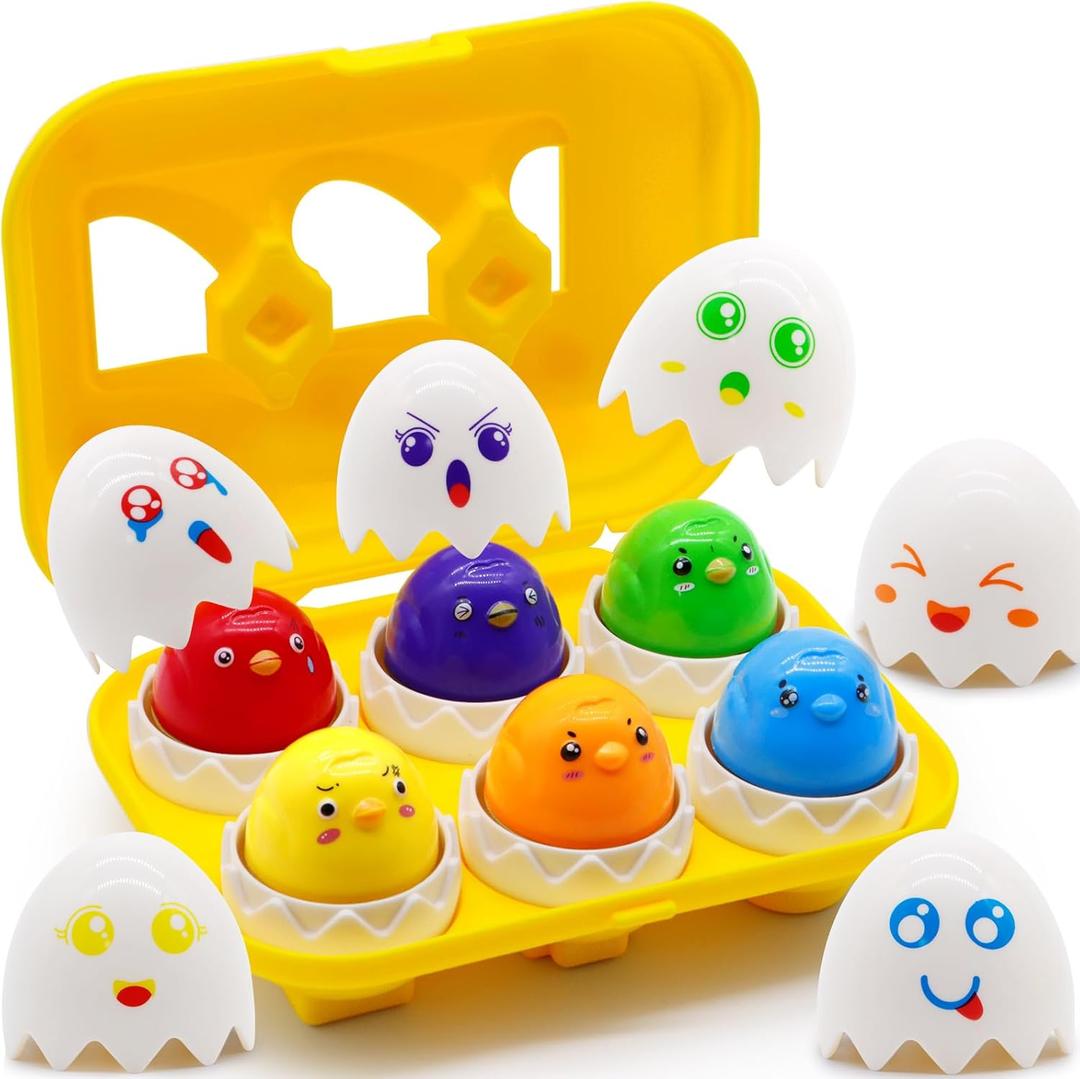 WEEJOYGAM Eggs Toys for Toddlers 1-3, Matching Egg Montessori Toys for 1 2 3 Year Old Baby Boy Girl Educational 1st Birthday Gift, Kids Sensory Color Sorting Shape Sorter Fine Motor Skill Puzzle Game (6 PCS, Yellow)