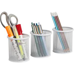 Mind Reader Pen and Accessories Holder, Desktop Organizer, Office, Metal Mesh, 3.5" L x 3.5" W x 3.75" H, Set of 3, White