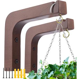2 Pack Wooden Wall Hooks for Hanging Plants,Lanterns,Flower Bracket,Wind Chimes,Bird Feeders,Macrame Plant Hangers,5.9 inch Wooden Plant Hangers for Indoor Outdoor, Walnut Color