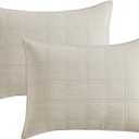 HORIMOTE HOME 100% Cotton Quilted Pillow Shams King Size, Beige Pre-Washed 2 Pack 20" x 36" Cozy Pillowcases, Breathable Stitching Pillow Cases Cover Decorative for Bed in Geometric Pattern, Beige