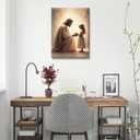 Jesus with Girl praying Wall Art Jesus with Children wall decor God painting Christian picture Bible Story Posters Prints Religious Faith Artwork for Kids Room Church Home Decoration,12x16in