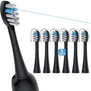 6 Pack Toothbrush Replacement Heads Compatible with WaterPik Sonic Fusion 2.0, FitMount Flossing Brush Head Fit for Water-Pic SF-01W SF-02W and 2.0 SF-03 SF-04 (Black)