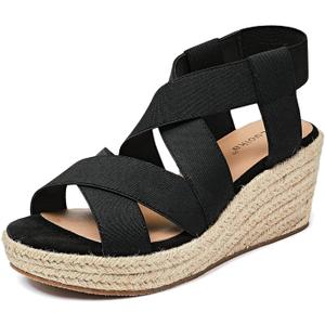 Luoika Women's Wide Width Wedge Sandals, Platform Ankle Strap Open Toe Espadrille Wedge Pump Heel Women's Sandals Concise Casual Summer Shoes. (7 X-Wide, Black 713)