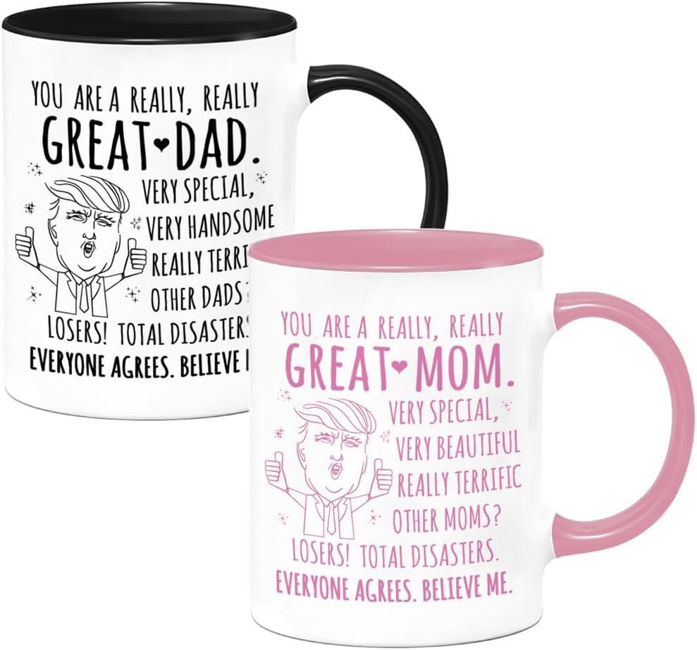 LOZACHE Novelty Gifts for Parents from Daughter Son, Funny Mom and Dad Mugs,Expectant Parents Gender Reveal Pregnancy Informing Gift, Mom and Dad Coffee Mug Set for New Parents Couples Fathers Day