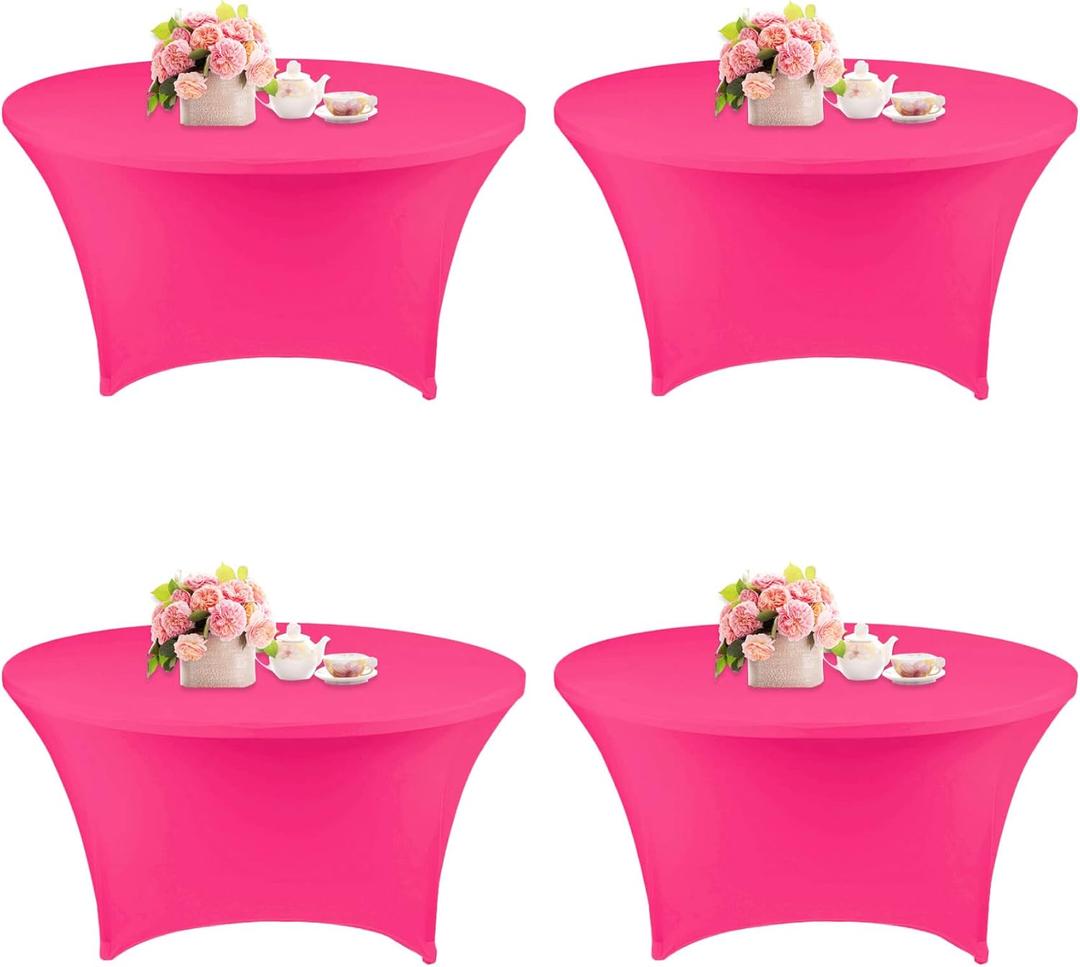 4 Pack 5FT Round Spandex Tablecloth 60 Inch Stretchable Table Cover Washable and Wrinkle Resistant Table Cloth, Fitted Round Table for Wedding, Banquet, Birthday, Party, Restaurant (Fuchsia)
