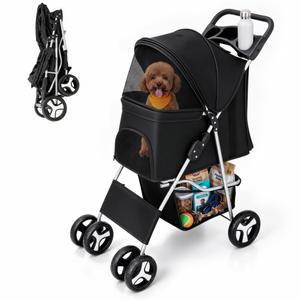  Foldable Pet Stroller, Cat/Dog Stroller with 4 Wheels