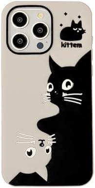 wifantien 3D Couple Cat Case,Cartoon Cute Kawaii Lovely Character Lovers Cat Shape Kids Teens Girls Women Soft Silicone Case for iPhone 13/iPhone 14/iPhone 15 6.1 inch - White